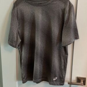 Asics Black and Gray Striped Tee